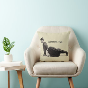 Vintage Victorian Yoga Woman Upward Dog Pose Print Throw Pillow