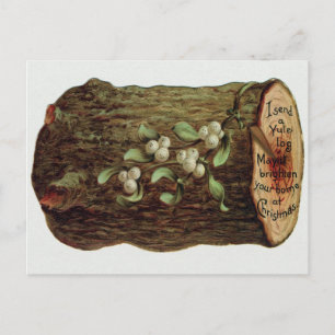Vintage Victorian Yule Log Christmas Postcard