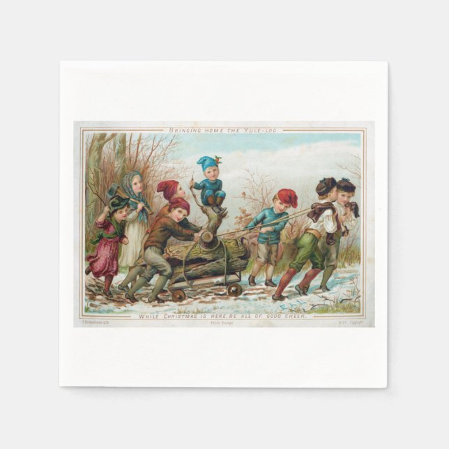 Vintage Victorian Yule Log Paper Napkins (Front)