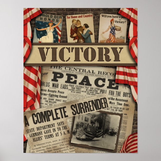 Vintage Victory WWII Collage Poster (Front)