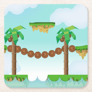 Vintage Video Game Palm Trees. Square Paper Coaster