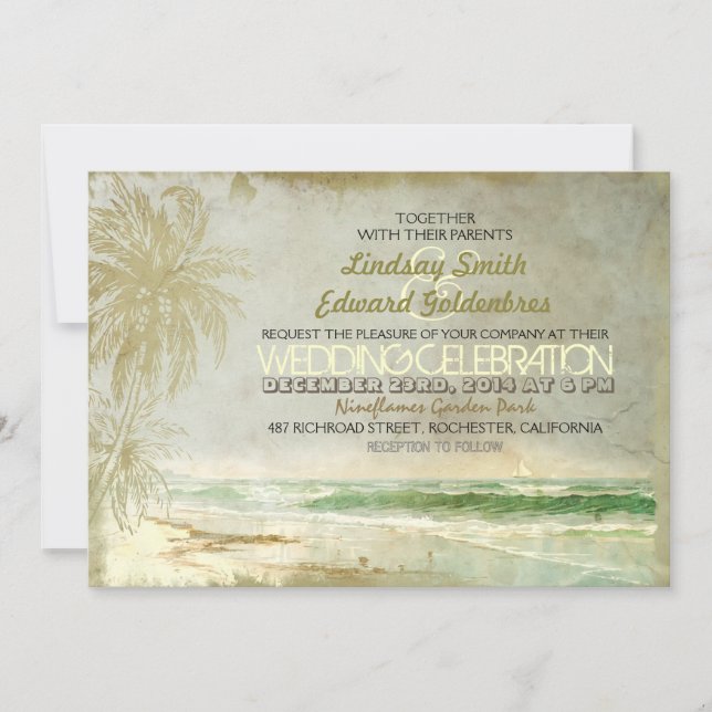 vintage vieille plage invitations à mariage (Devant)