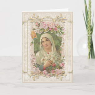 Vintage Vierge Marie Florale Religieux Carte Catho