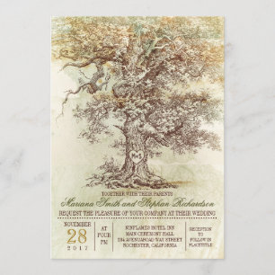 Vintage vieux arbre faire-part de mariage rustique