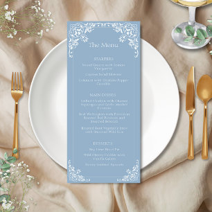 Vintage Vieux Argent Dusty Bleu Élégant Menu Maria