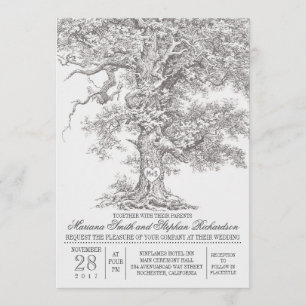 Vintage vieux chêne invitations de mariage rustiqu