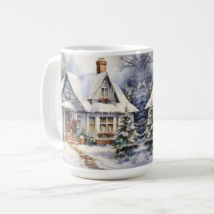 Vintage Vieux mode Maison de Noël Scène Mug
