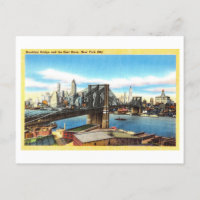 Vintage View of Brooklyn Bridge & East River