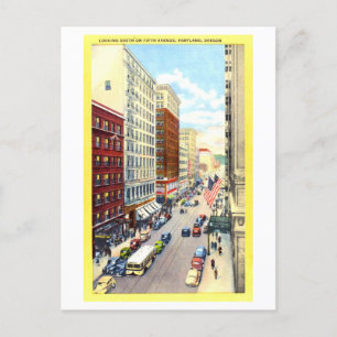 Vintage View of Fifth Avenue in Portland, Oregon, Postcard
