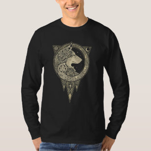Vintage Vikings Celtic Mythology Fenrir Wolf Runes T-Shirt