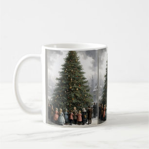 Vintage village Christmas tree gathering Coffee Mug