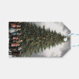 Vintage village Christmas tree gathering Gift Tags