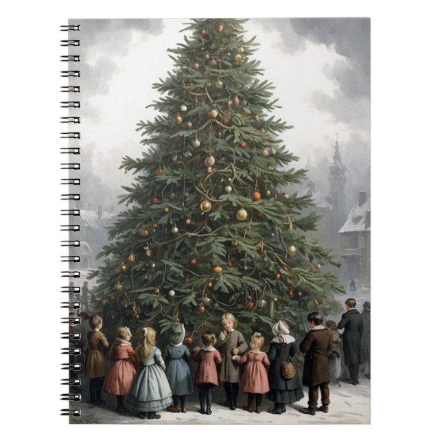 Vintage village Christmas tree gathering Notebook (Front)