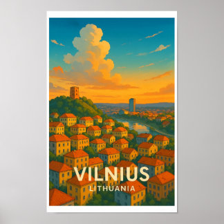 Vintage Vilnius Lithuania Travel Poster 