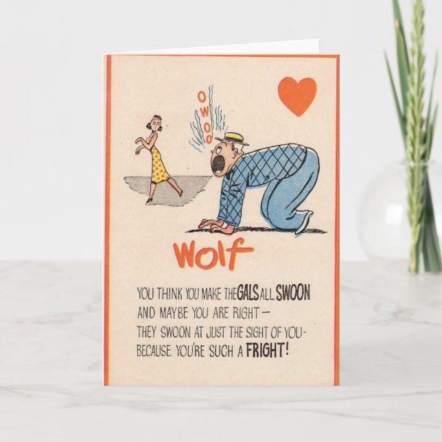 Vintage Vinegar Valentine - The Wolf Howling, Holiday Card (Front)