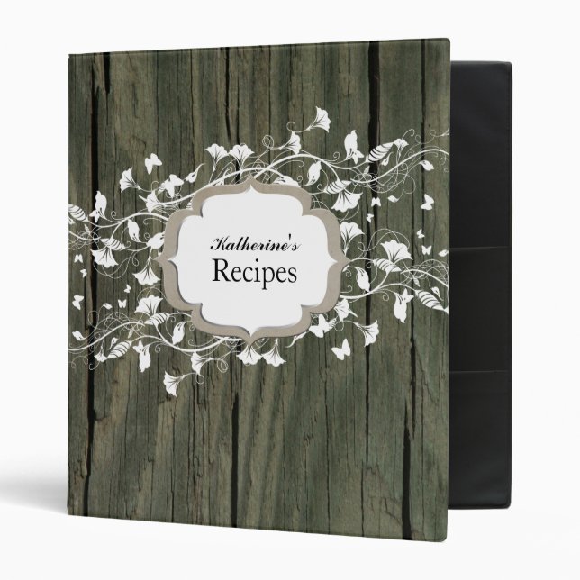 Vintage Vines and Wood Look Personalized Recipe Binder (Front/Inside)