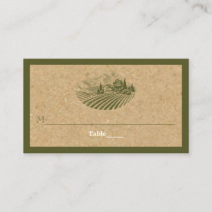 Vintage vineyard and cork olive wedding place card