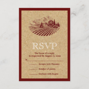 Vintage vineyard and cork wedding RSVP reply Card