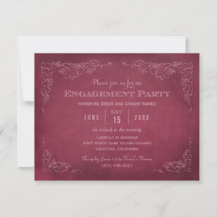 Vintage Vineyard Burgundy Wine Engagement Party Invitation