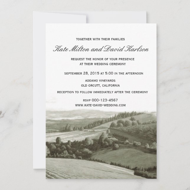 Vintage Vineyard Landscape Winery Wedding Invite (Front)