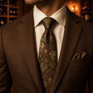 Vintage Vineyard Luxury Brown Grape Vine Old Money Tie