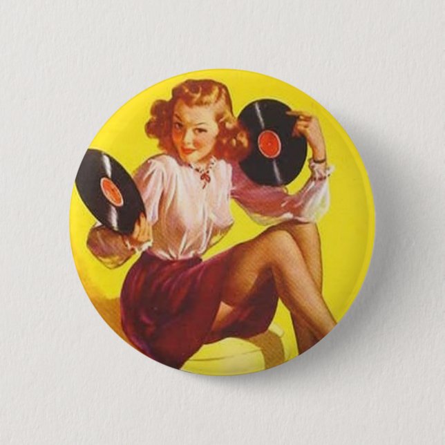Vintage Vinyl Girl 2 Inch Round Button (Front)