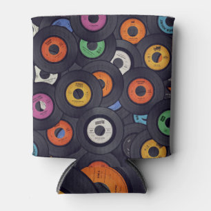 Vintage Vinyl Records Music Background Can Cooler