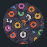 Vintage Vinyl Records Music Background Large Clock<br><div class="desc">Vinyl records music background
Groove to the rhythm of vinyl records,  where music history finds its groove!
Groovy vibes with vinyl records. Dance to the classics!
record,   vinyl,   music,   background,   pop,   retro,   album,   lp,   disco,   vintage,   disc,   dj,   old,   decor,   rock,   eighties,   song,   single,   gramophone,   disc</div>