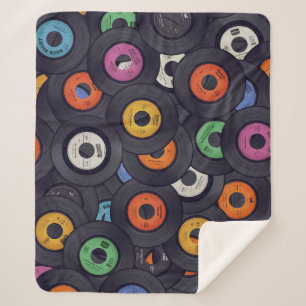 Vintage Vinyl Records Music Background Sherpa Blanket