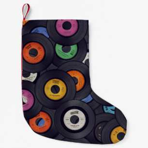Vintage Vinyl Records Music Background Small Christmas Stocking