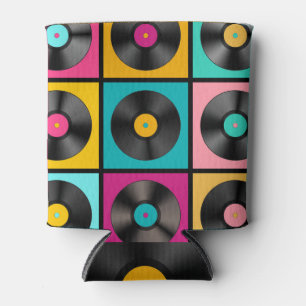 Vintage Vinyl Records Retro Background Can Cooler