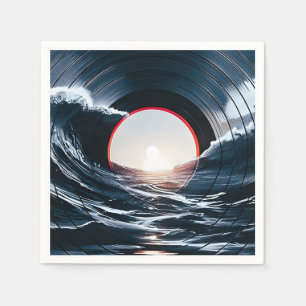 Vintage Vinyl Surf Wave Ocean Retro Music Napkin
