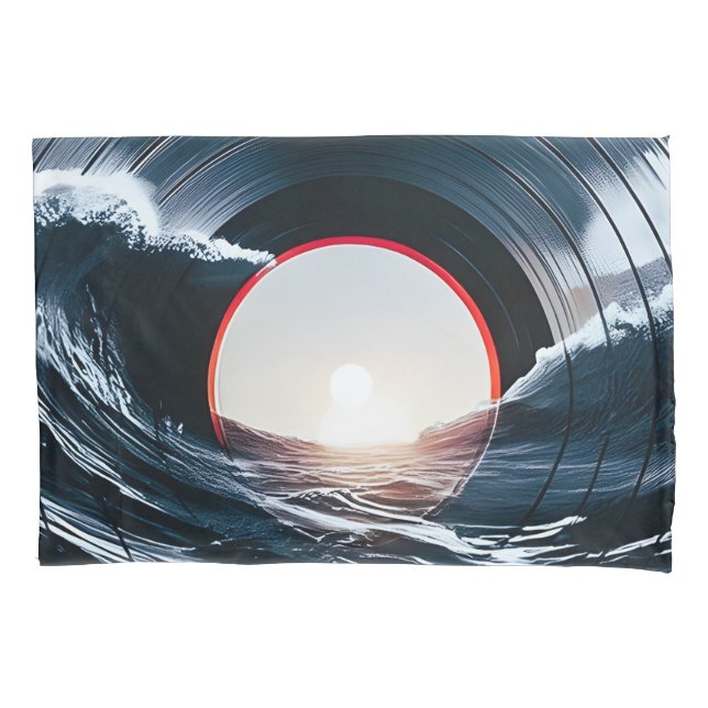 Vintage Vinyl Surf Wave Ocean Retro Music Pillowcase (Front)