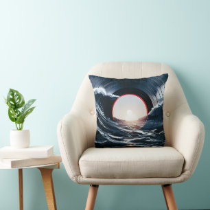 Vintage Vinyl Surf Wave Ocean Retro Music Throw Pillow