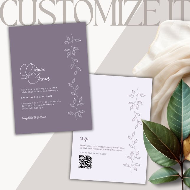 Vintage Violet Modern Wedding QR Code Invitation (Creator Uploaded)