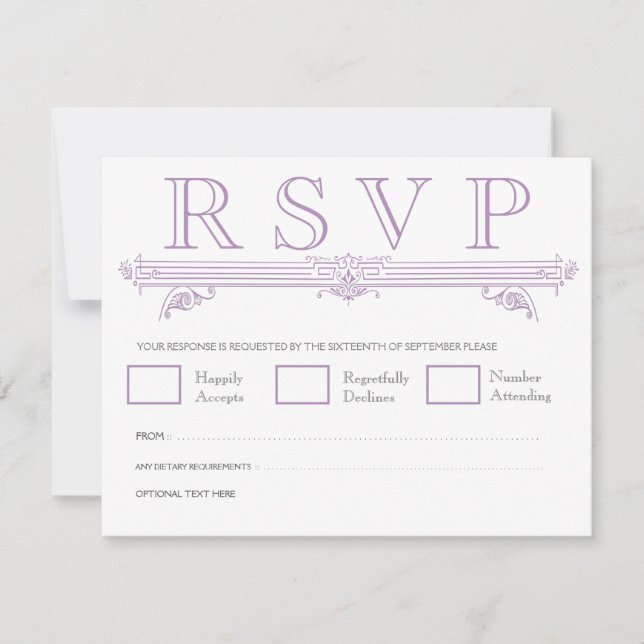 Vintage Violet Moroccan Elegant Wedding RSVP Cards (Front)