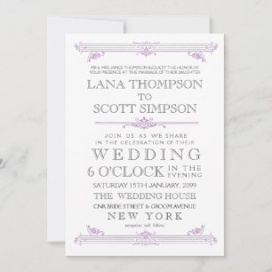 Vintage Violet Moroccan Typography Wedding Invite