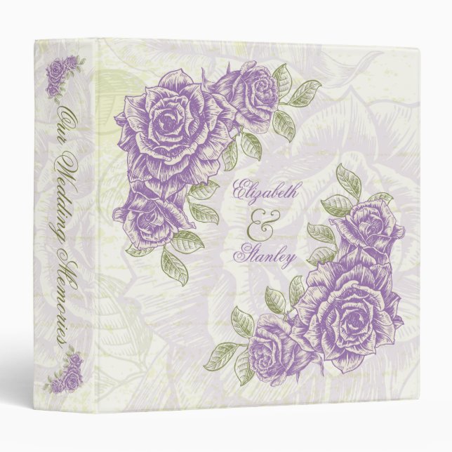 Vintage  violet rose mariage classeur (Devant/Côté)
