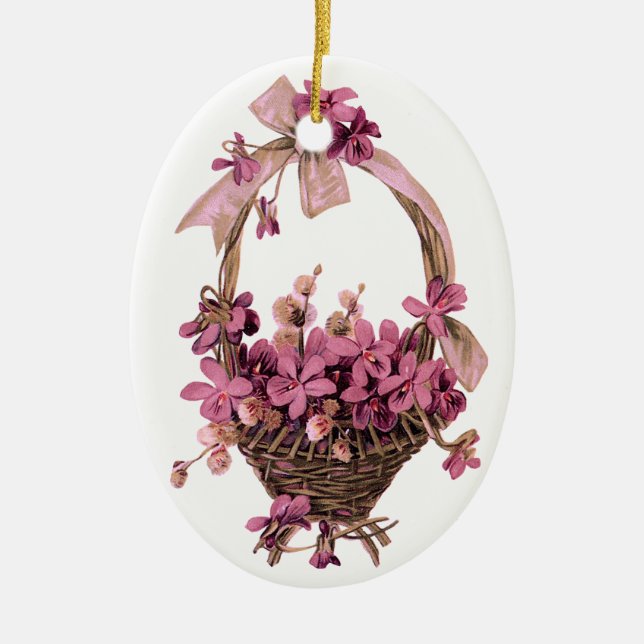 Vintage Violets and Bow Ornament (Front)