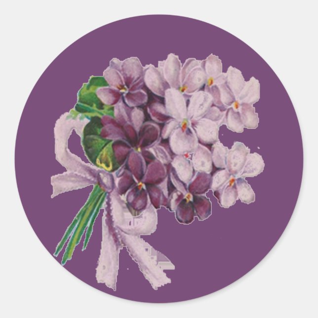 Vintage Violets Nosegay Bouquet Round Stickers (Front)