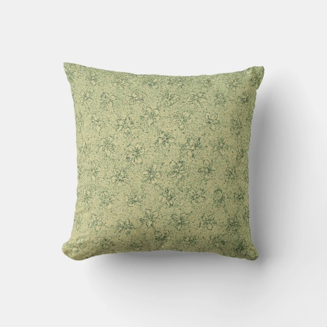 Vintage Violets Sage Green Pillow (Front)