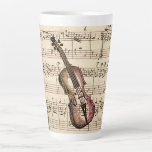Vintage Violin and Sheet Music  Latte Mug