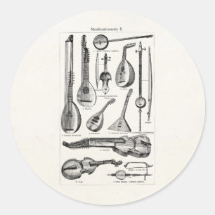 Vintage Violin Cello String Musical Instruments Classic Round Sticker