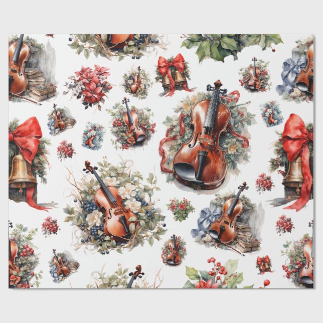 Vintage Violin Christmas Wrapping Paper (Flat)