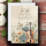 Vintage Violin Dusty Blue Flowers 40th Birthday Invitation<br><div class="desc">Elegant,  vintage 40th birthday party invitation for women designed with a violin sitting among dusty blue and cream-coloured flowers and greenery.   Personalize by adding the name of the guest of honour,  her age,  and her party information. Contact us for help with customization or to request matching products.</div>