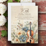 Vintage Violin Dusty Blue Flowers 70th Birthday Invitation<br><div class="desc">Elegant,  vintage 70th birthday party invitation for women designed with a violin sitting among dusty blue and cream-coloured flowers and greenery.   Personalize by adding the name of the guest of honour,  her age,  and her party information. Contact us for help with customization or to request matching products.</div>