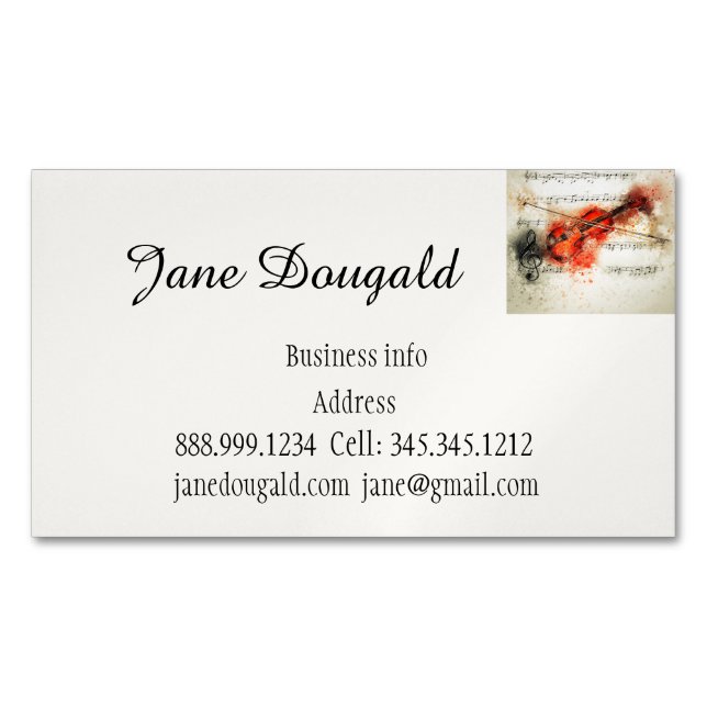 Vintage Violin Fiddle Musician Music  Magnetic Business Card (Front)