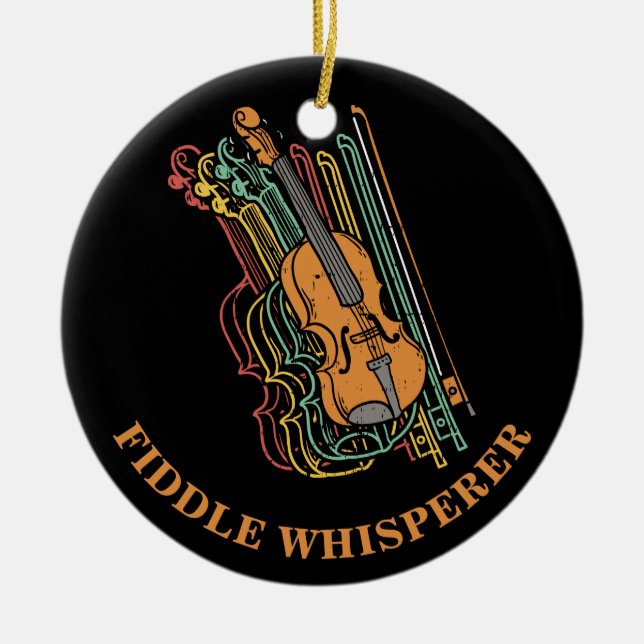 Vintage Violin Fiddle Whisperer Pun Ceramic Ornament (Front)