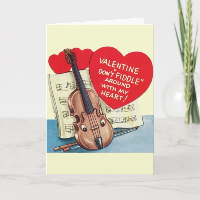 Vintage Violin Valentine Holiday Card (Front)