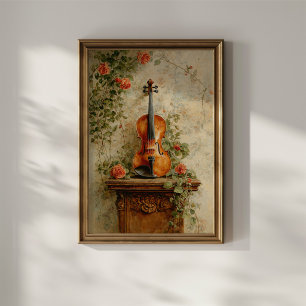 Vintage Violin with Roses Poster